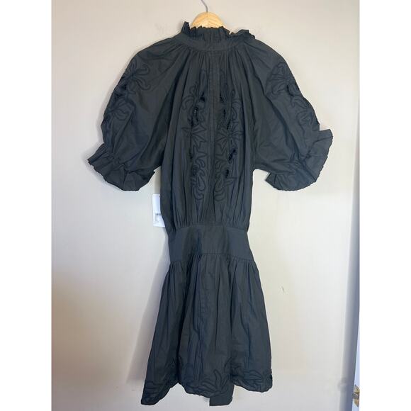 NWT Juliet Dunn Women's Poplin Blouson Embroidery Mini Dress Black Size: Medium - Picture 7 of 8